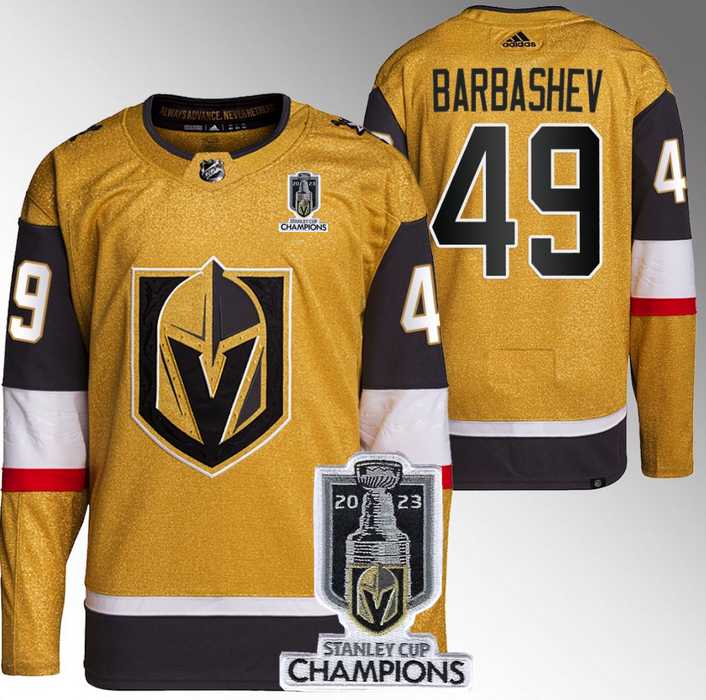 Mens Vegas Golden Knights #49 Ivan Barbashev Gold 2023 Stanley Cup Champions Stitched Jersey->vegas golden knights->NHL Jersey